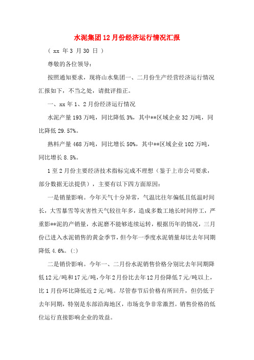 水泥集团12月份经济运行情况汇报
