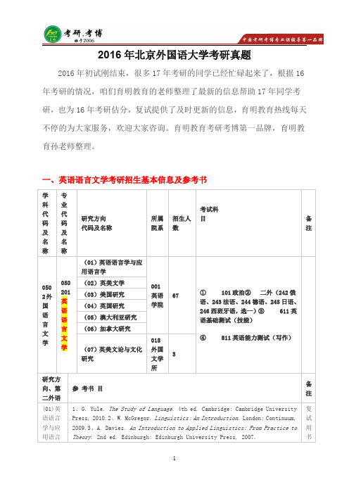 2017年北京外国语大学英语语言文学考研复试真题,复试参考书,考研复试经验