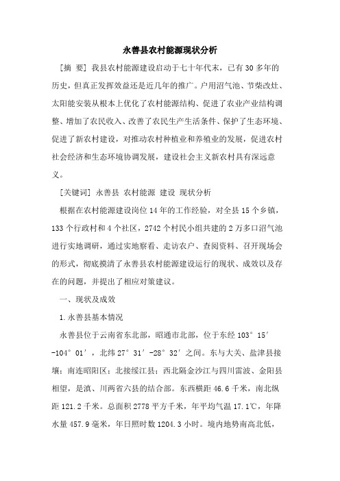 永善县农村能源现状分析