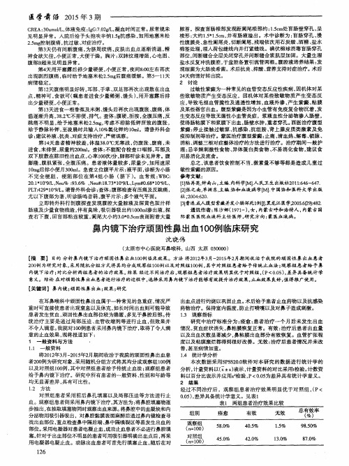 鼻内镜下治疗顽固性鼻出血100例临床研究