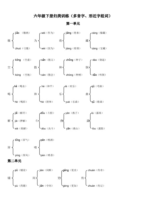 六年级下册归类训练(多音字、形近字组词)