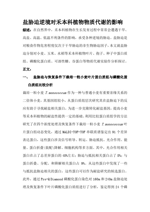 盐胁迫逆境对禾本科植物物质代谢的影响