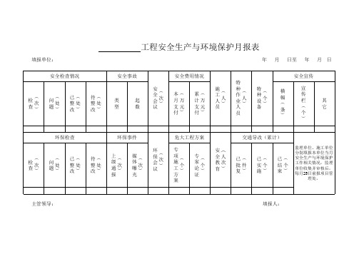 安全附件：安全生产与环境保护月报表(安全环保篇第四章文件样式1)