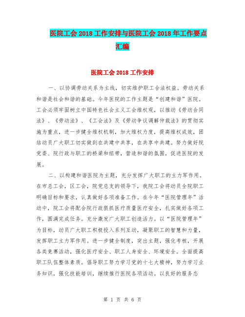 医院工会2018工作安排与医院工会2018年工作要点汇编.doc