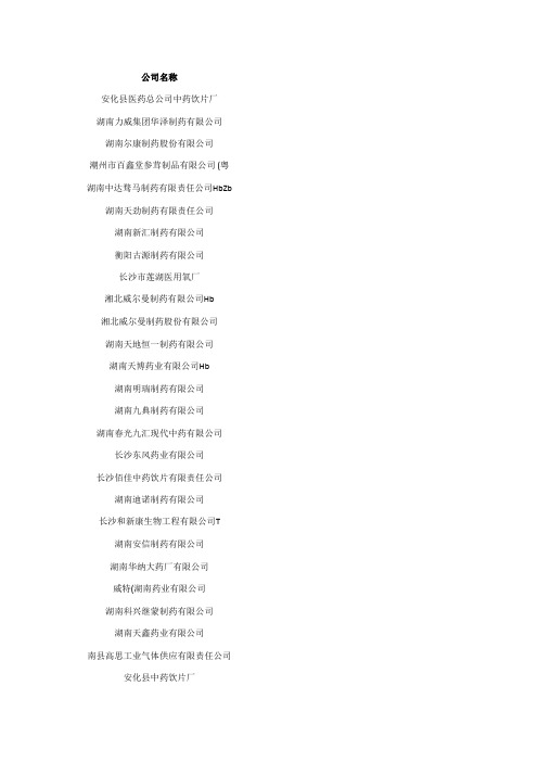 湖南省药品生产企业名单大全