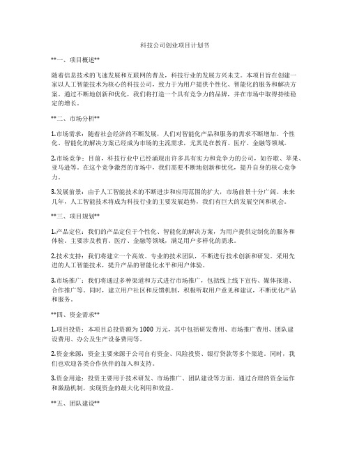 科技公司创业项目计划书