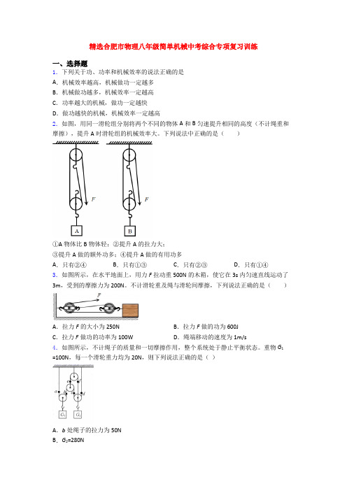 精选合肥市物理八年级简单机械中考综合专项复习训练
