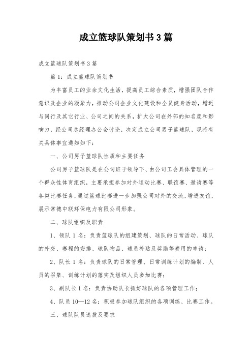 成立篮球队策划书3篇