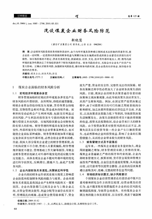 浅谈煤炭企业财务风险防范