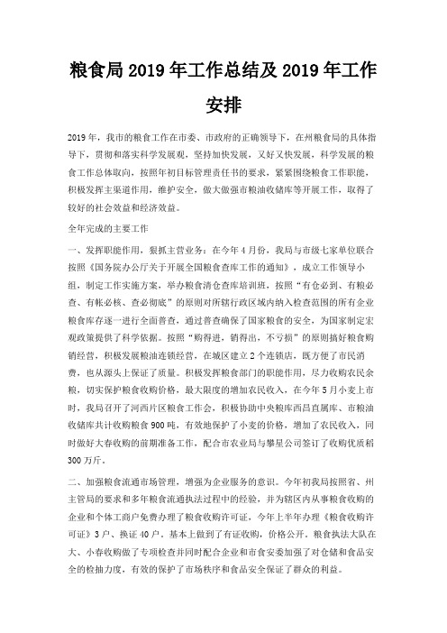 最新-粮食局2019年工作总结及2019年工作安排 精品
