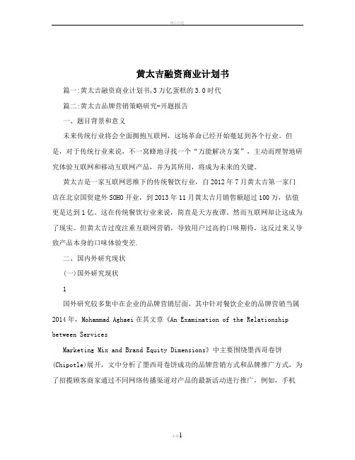 黄太吉融资商业计划书
