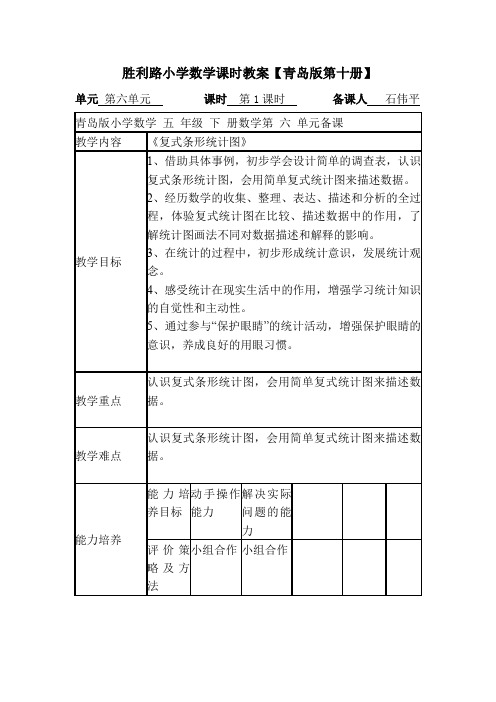 五年级下册数学教案    第六单元    青岛版(2014秋)