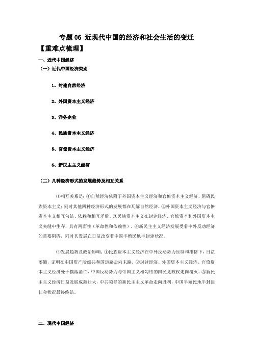 2020年高考历史热点单元突破专题六：近现代中国的经济和社会生活的变迁