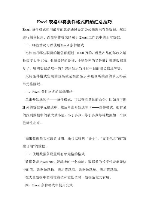 Excel表格中将条件格式归纳汇总技巧.doc