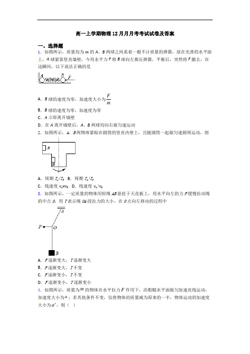 高一上学期物理12月月月考考试试卷及答案