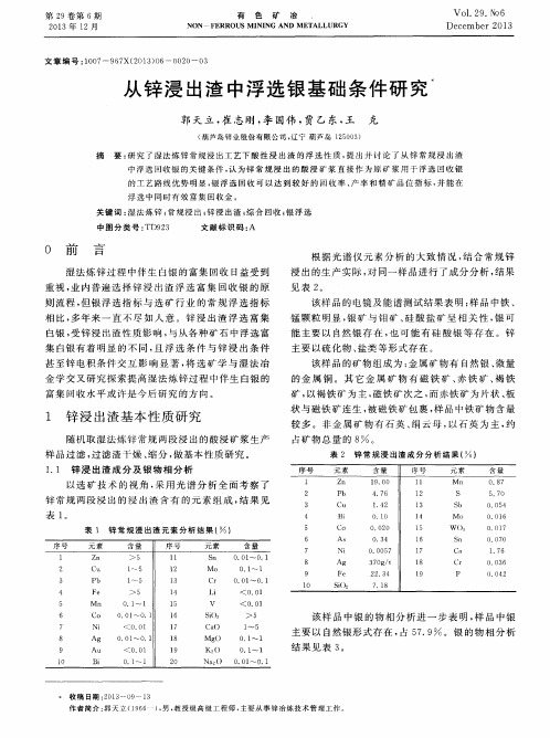 从锌浸出渣中浮选银基础条件研究