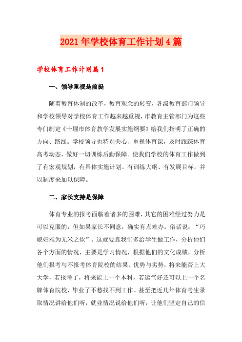 2021年学校体育工作计划4篇