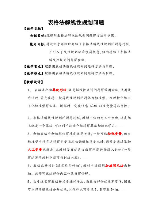 表格法解线性规划问题