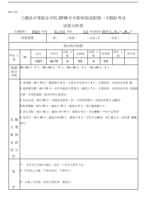 最新试卷分析表(模版)