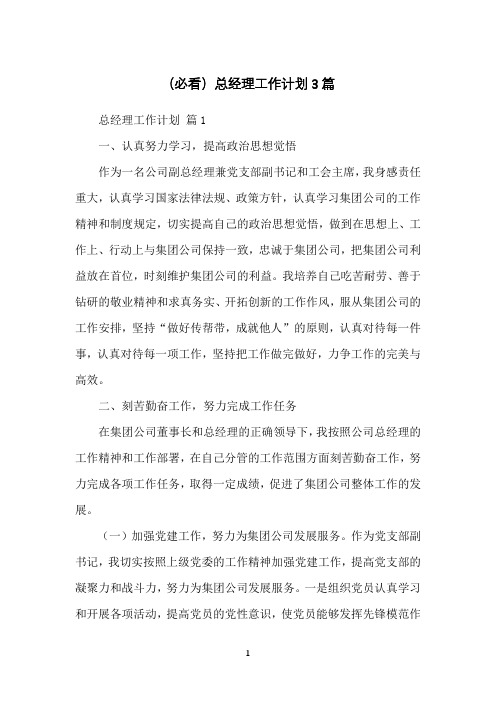 (必看)总经理工作计划3篇