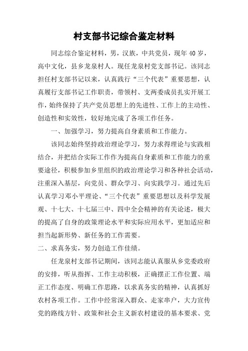 村支部书记综合鉴定材料