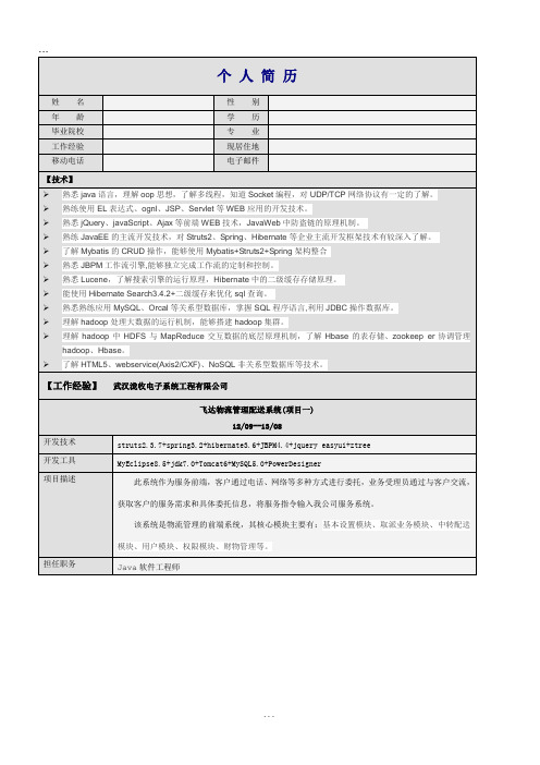 Java软件开发工程师简历