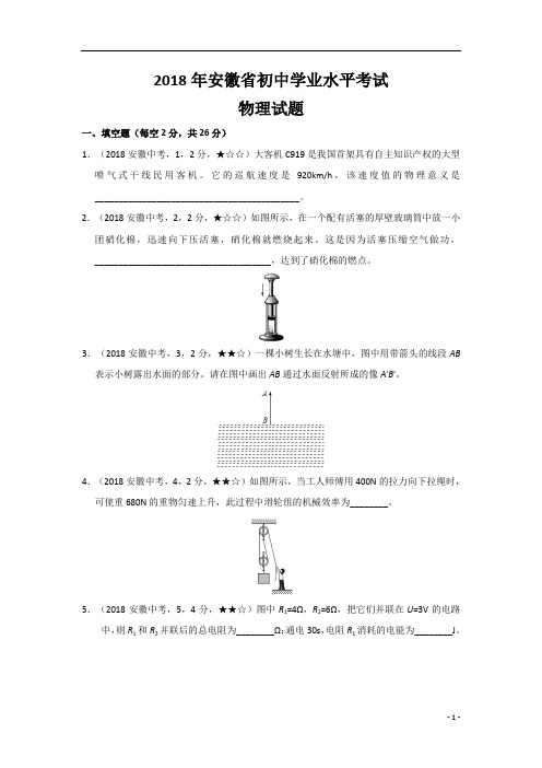 2018年安徽省初中学业水平考试物理试题