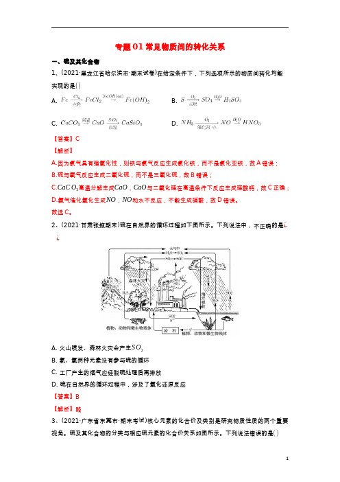 高一化学下学期期末考试分类汇编常见物质间的转化关系新人教版必修第二册202207261125