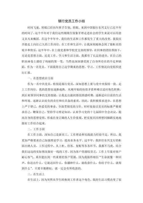 银行党员工作小结
