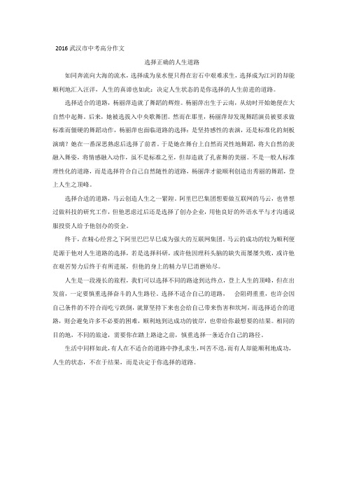 2016武汉市中考高分作文