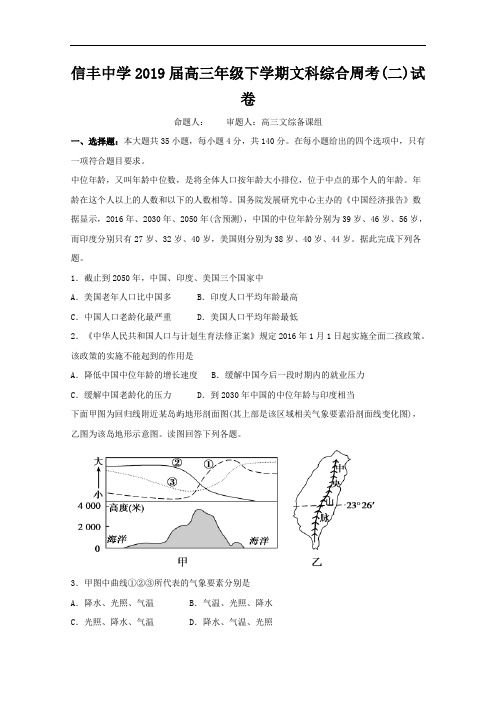 江西省信丰中学2019届高三下学期文综地理周考(二) Word版含答案