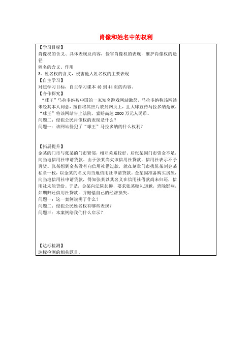 安徽省太和县城关镇中心学校八年级政治下册 第四课 第2框 肖像和姓名的权利导学案 新人教版