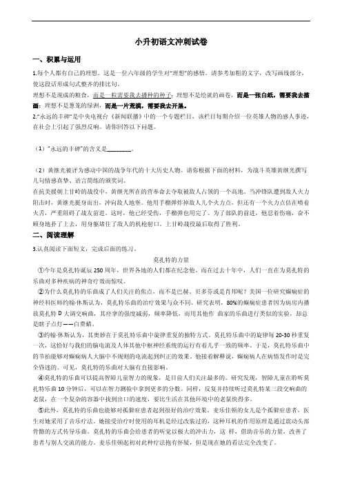 上海市重点中学小升初语文冲刺试卷附答案