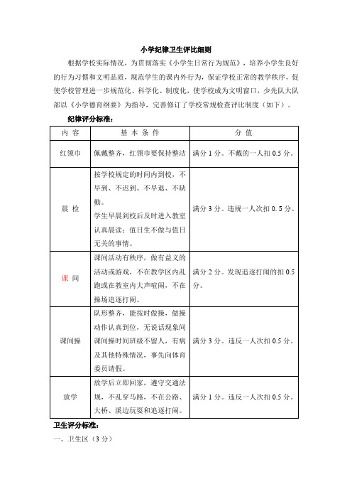 小学纪律卫生评比细则