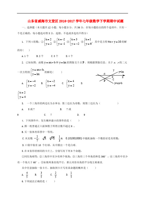 山东省威海市文登区七年级数学下学期期中试题(五四制)