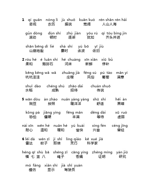 部编版四年级语文上册生词表带拼音
