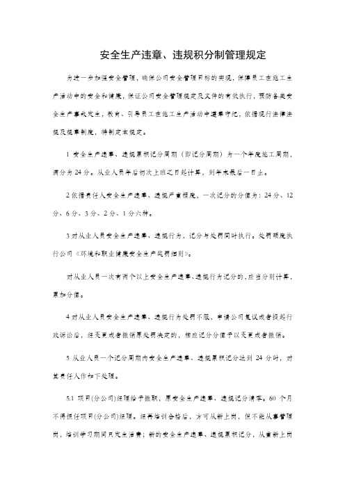 安全生产违章、违规积分制管理规定