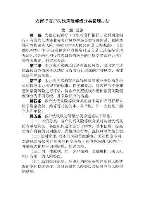 农商行客户洗钱风险等级分类管理办法模版