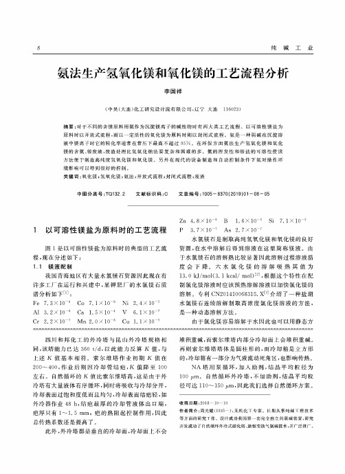 氨法生产氢氧化镁和氧化镁的工艺流程分析