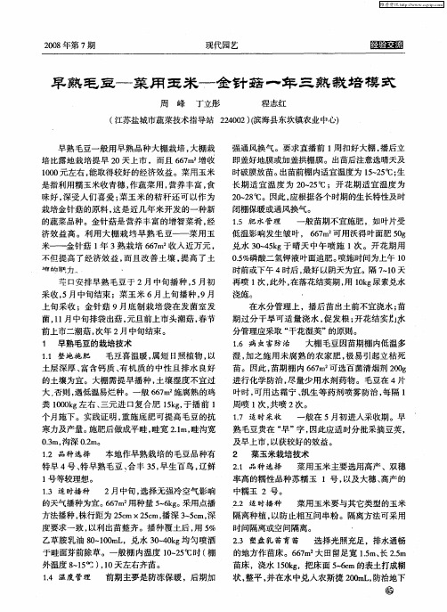 早熟毛豆——菜用玉米——金针菇一年三熟栽培模式
