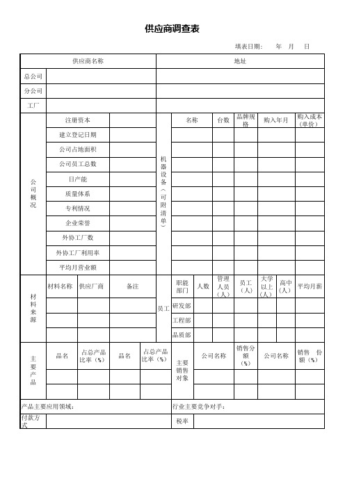 供应商调查表模板