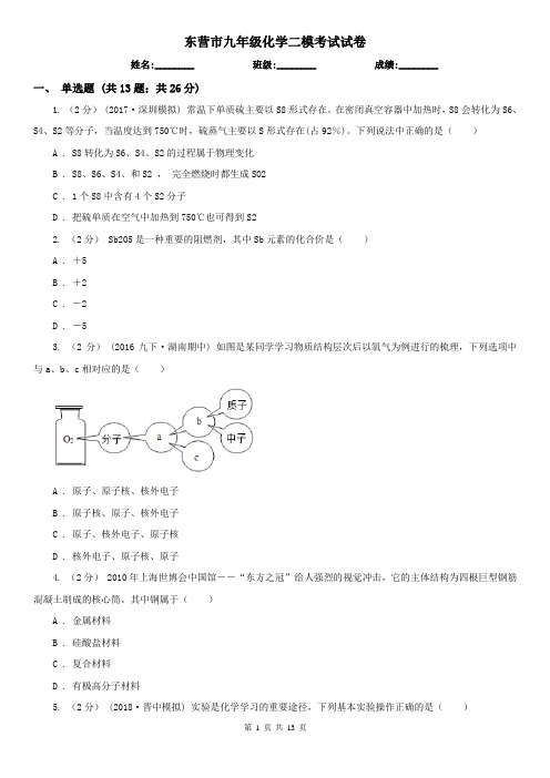 东营市九年级化学二模考试试卷