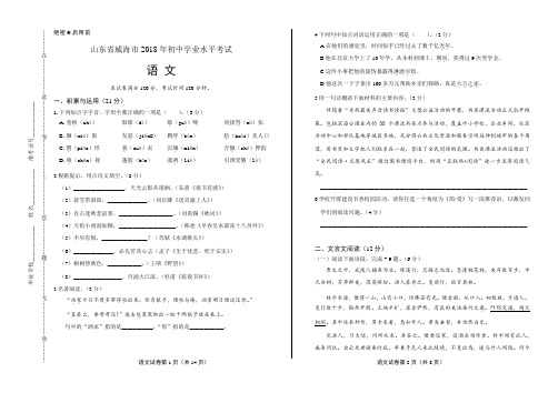 2018年山东省威海市中考语文试卷含答案