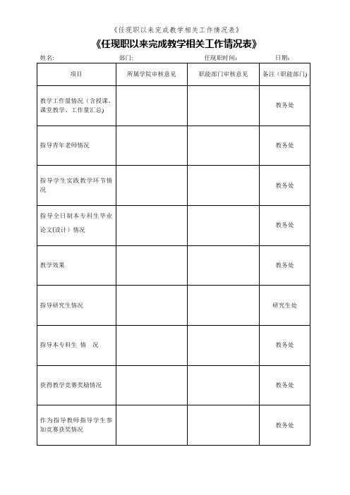 《任现职以来完成教学相关工作情况表》