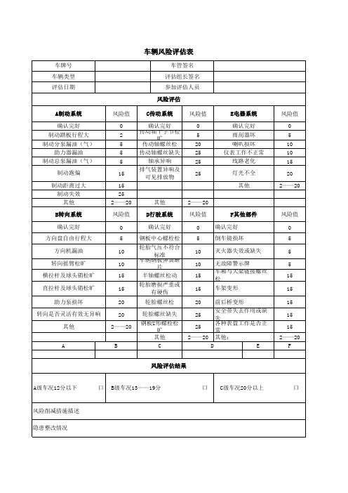 车辆风险评估表