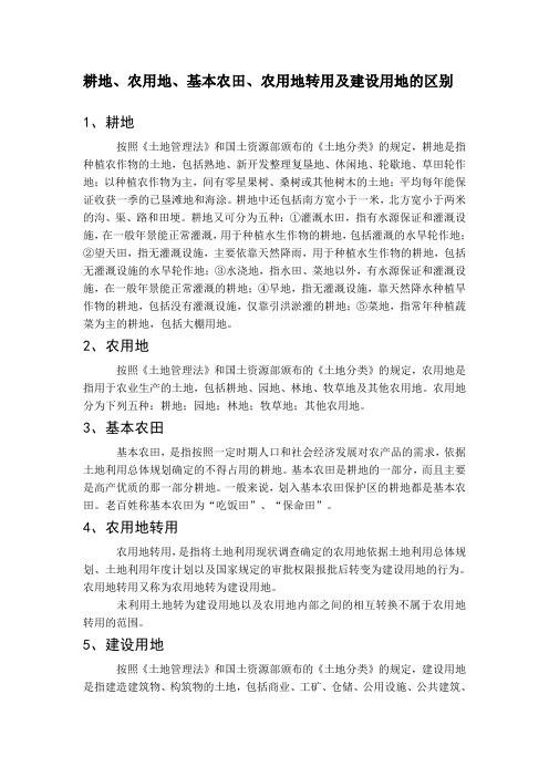 耕地、农用地、基本农田、农用地转用及建设用地的区别附中国现行土地利用现状分类.