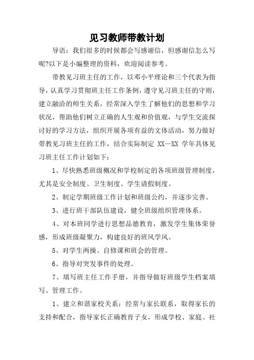 见习教师带教计划