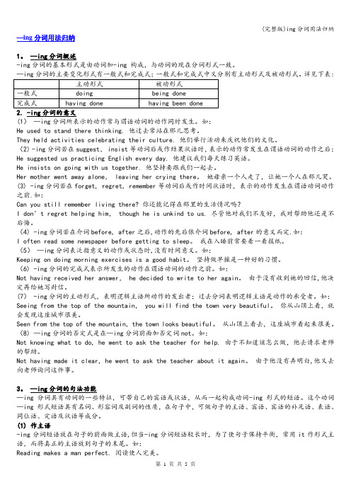 (完整版)ing分词用法归纳