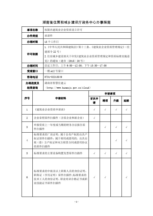 湖南省住房和城乡建设厅政务中心办事指南