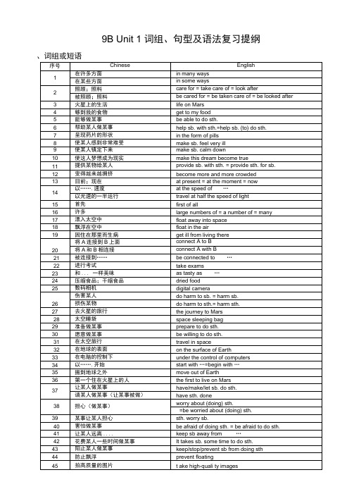 牛津英语9BU1词组、句型及语法复习提纲